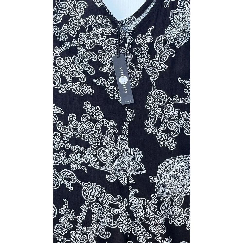 After Party By Nasty Gal Women’s Black Strappy Floral Wide Leg Jumpsuit Size XS - Picture 11 of 16
